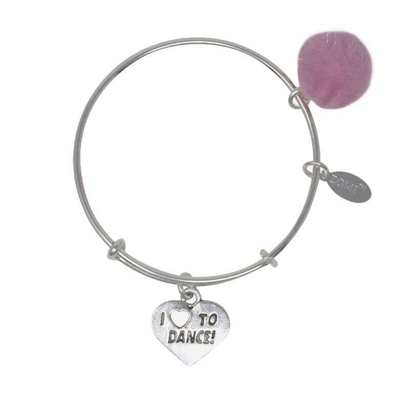 I Love Cheerleading Charm Bracelet with Bow - Silver Medium / Large