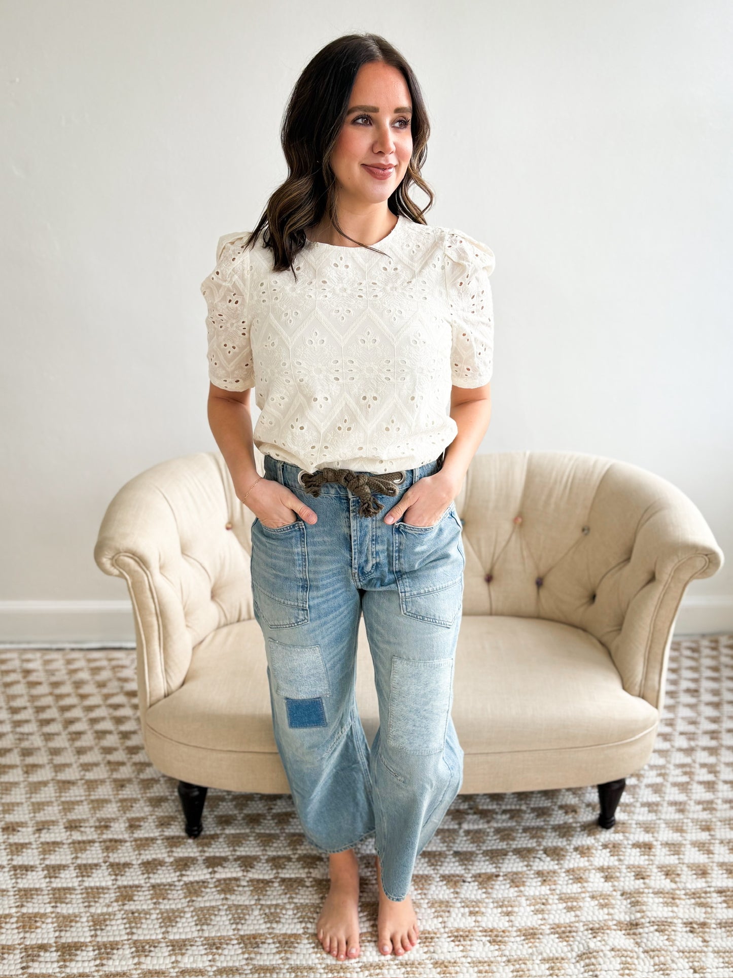 Eyelet Embroidered Top - Ivory