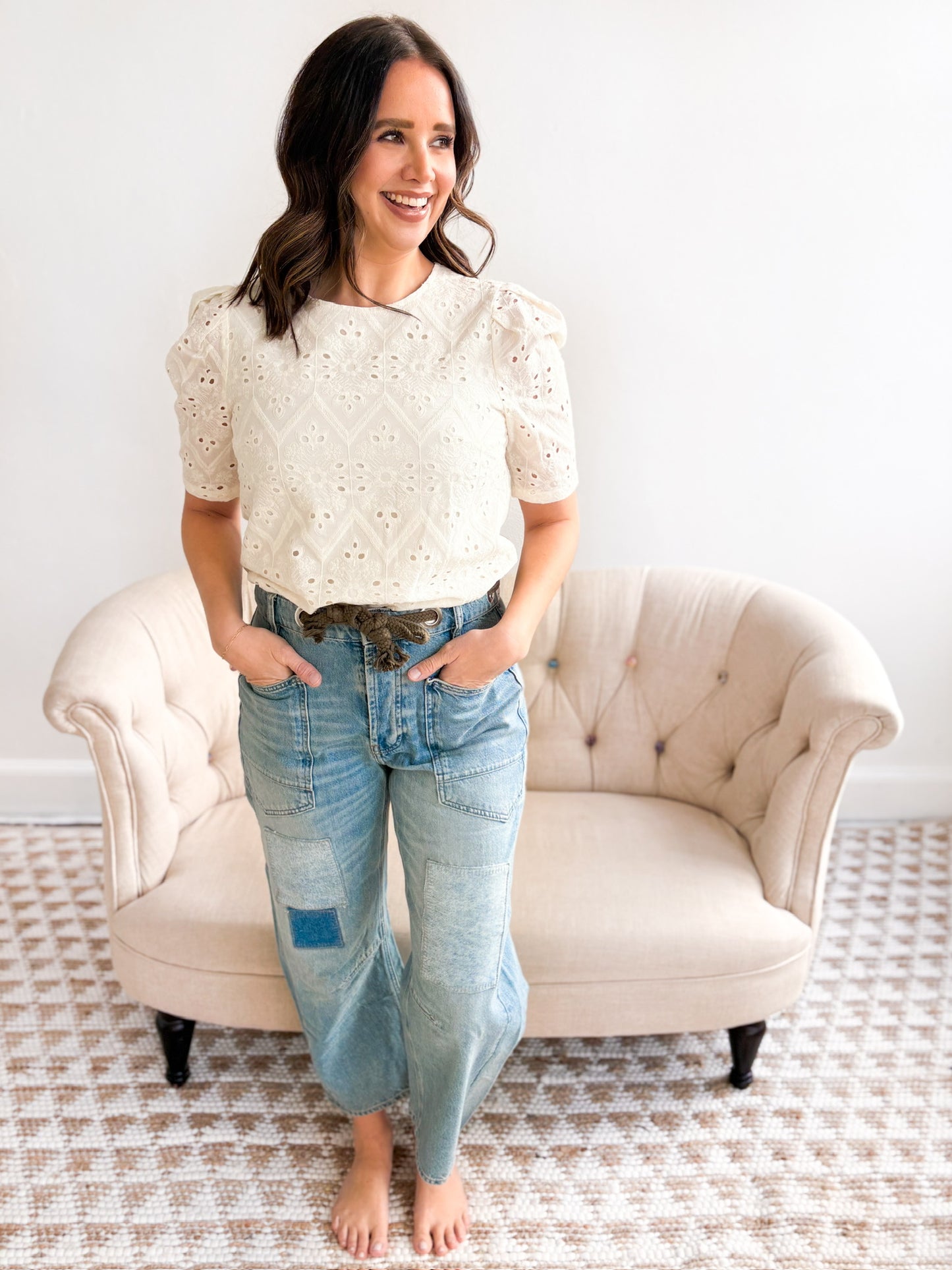 Eyelet Embroidered Top - Ivory