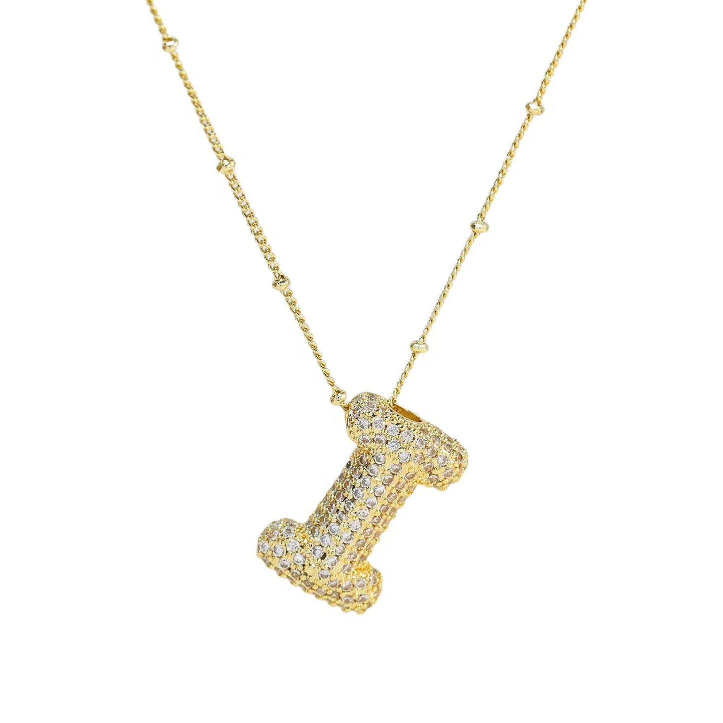 Initial CZ Balloon Bubble 18K Gold Necklace: G