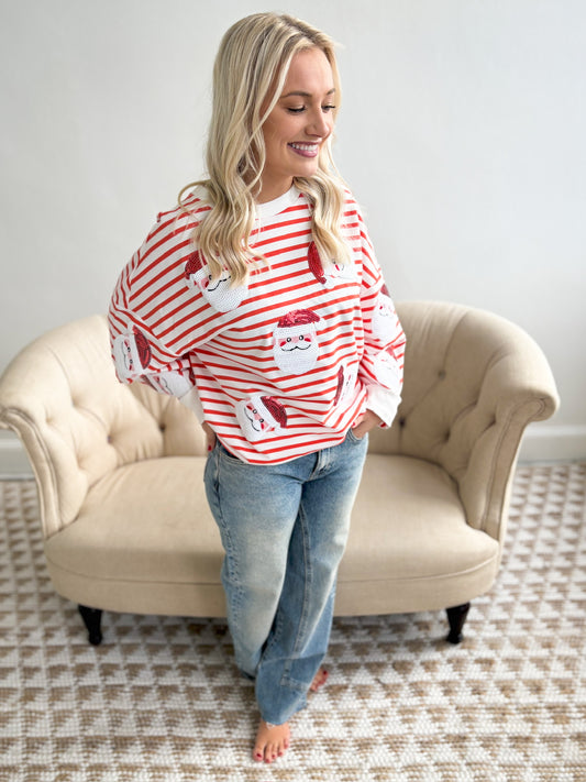 Sequins Santa Striped Sweatshirt