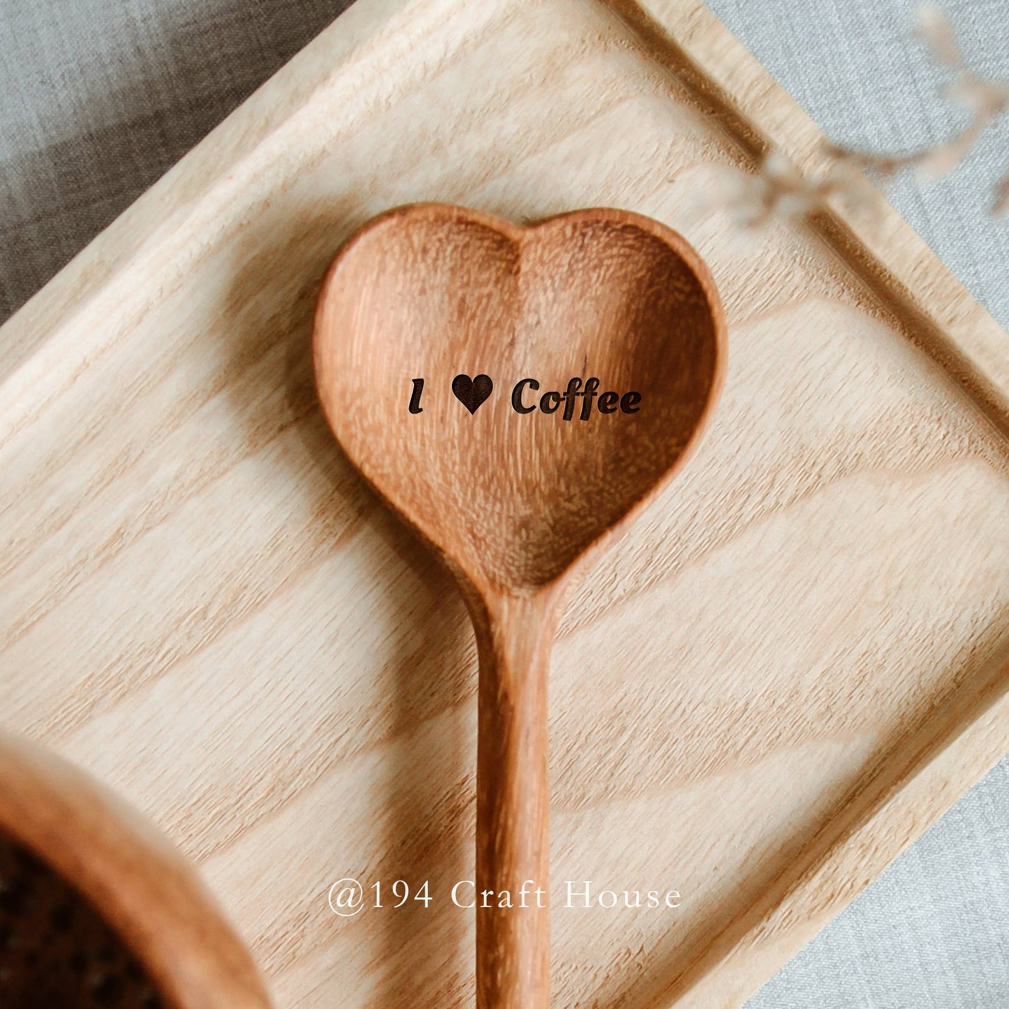 I Love Coffee Engraved Wooden Heart Spoon