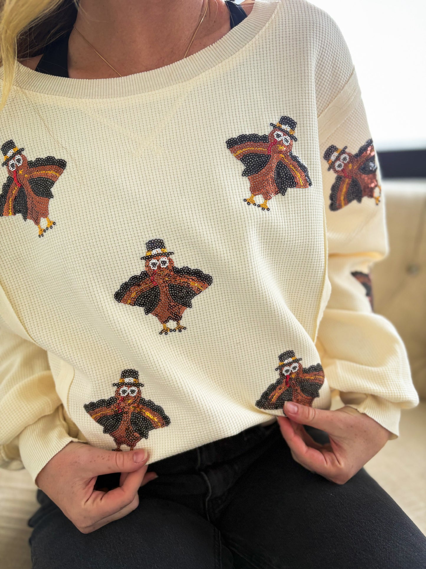 Turkey Waffle Knit Top - Ivory