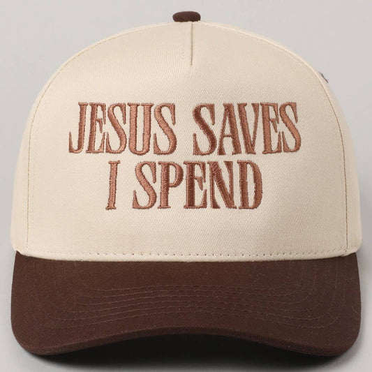 JESUS SAVES I SPEND Trucker Hat - Brown