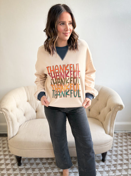 Thankful Graphic Oversized Sweatshirt - Ivory