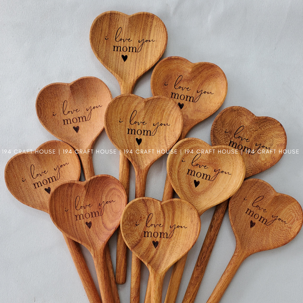 I Love You, Mom - Wooden Heart Spoon