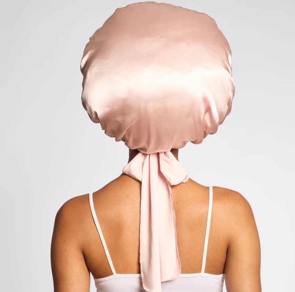 Adjustable Oversized Satin Bonnet- Blush