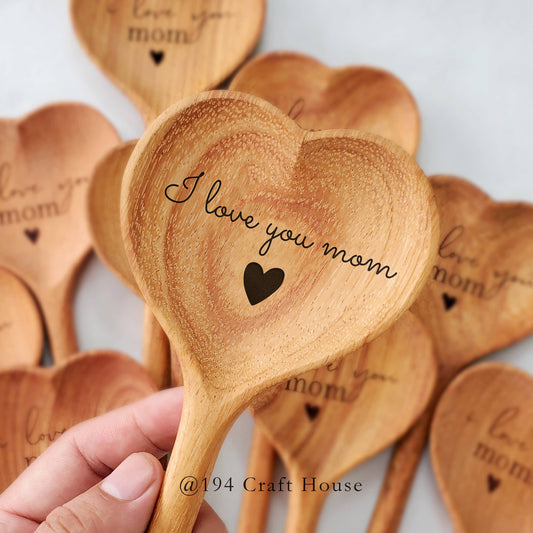 I Love You, Mom - Wooden Heart Spoon