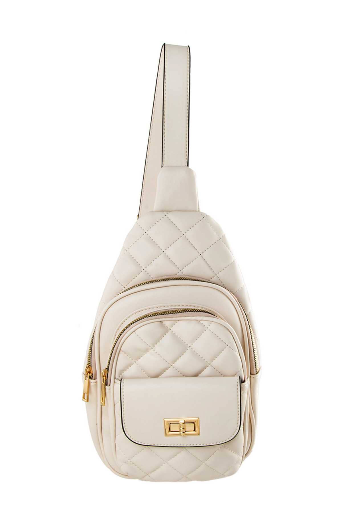 Diamond Quilted Sling Bag - Beige