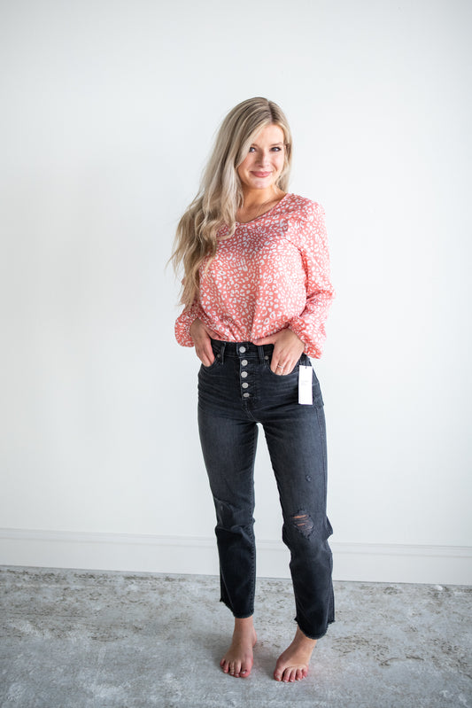 Priscilla Leopard Blouse - Blush