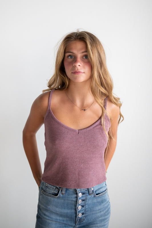 Slay All Day Rib Tank - Dusty Plum