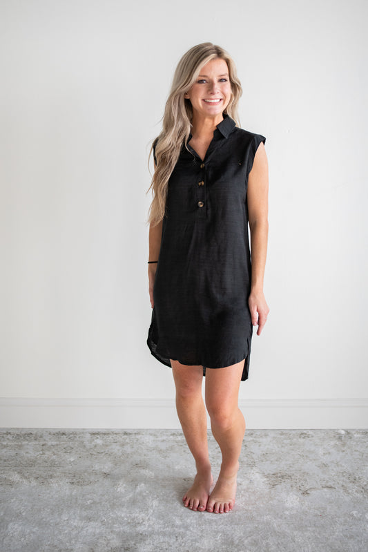 Annamae Collared Mini Dress - Black