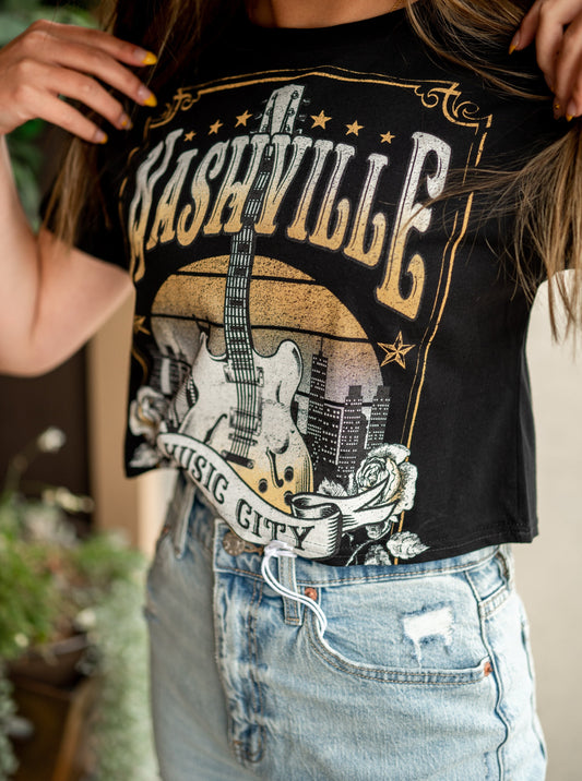 Nashville Music City Crop Tee - Black