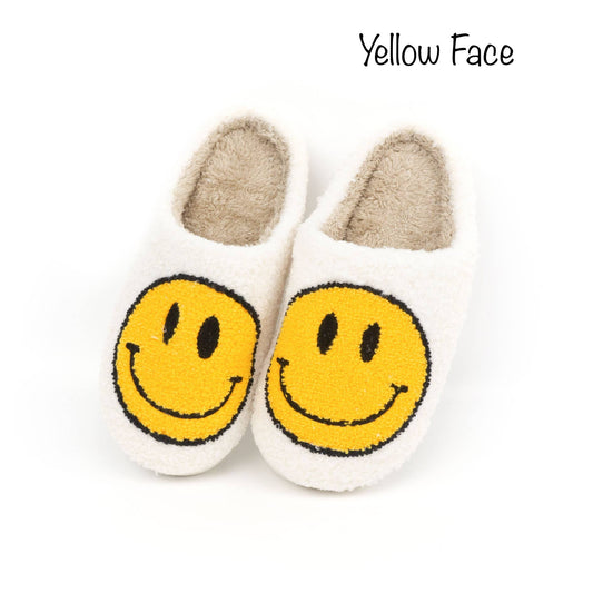 Smiley Face Cozy Slippers - Yellow