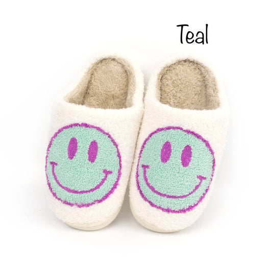 Smiley Face Cozy Slippers - Teal